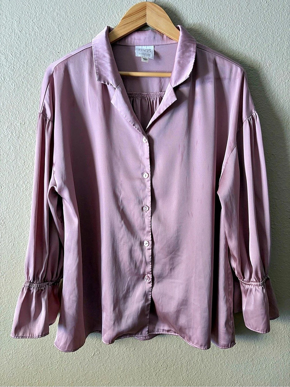 Gelato Pique Lavender Satin Pajama Shirt One Size Ruffle Cuff Loungewear